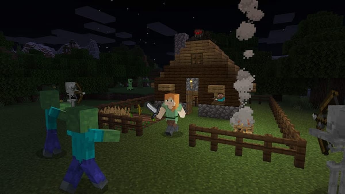 minecraft player surrounded by zombies