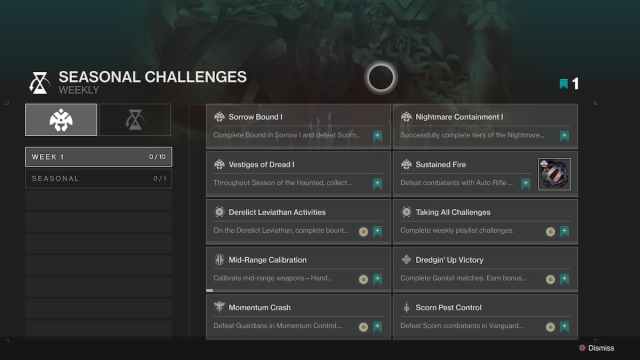 destiny 2 seasonal challenges list