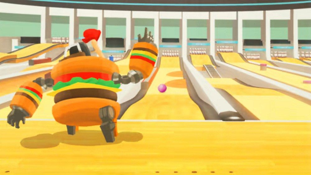 nintendo switch sports bowling hamburger robot