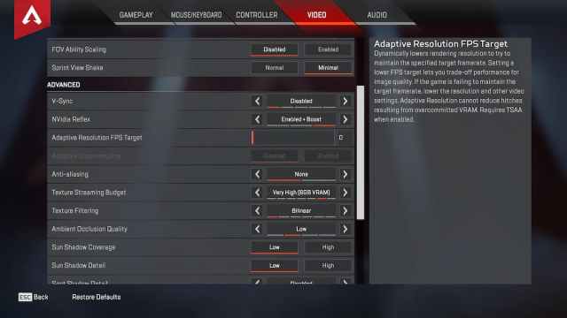Aceu’s Video Settings For Apex Legends