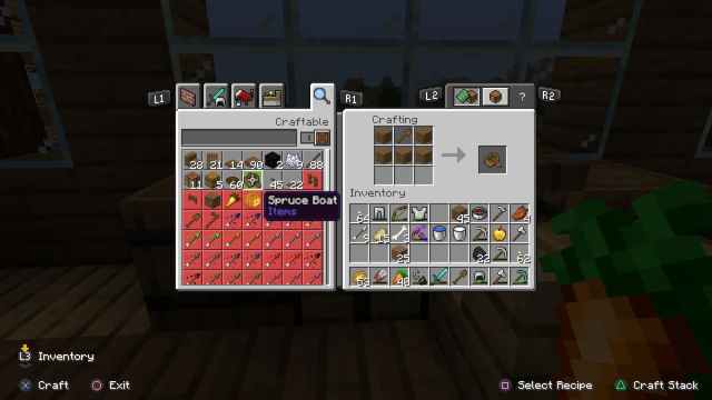 Crafting a Boat in Minecraft