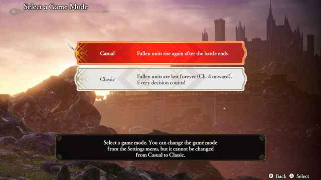 choosing classic or casual mode in fire emblem warriors: three hopes