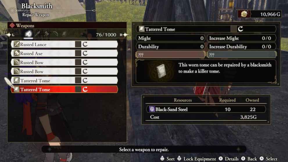 repairing rusted weapons in fire emblem warriors: three hopes