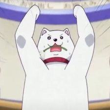 Anime pet lifting arms in the sky like a human