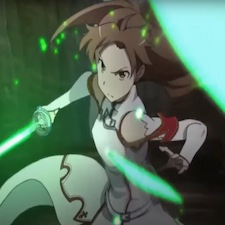 Asuna fighting a villain with her sword