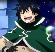 Gray laughing whil wearing his green cape