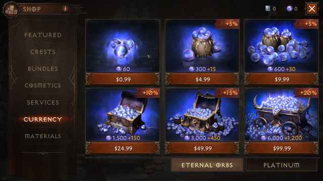 Eternal Orbs price in Diablo Immortal