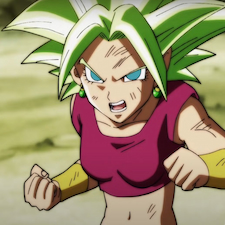 Kefla holding a fist as she faces the enemy