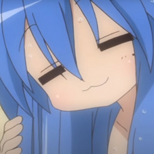 Konata stroking her blue hair