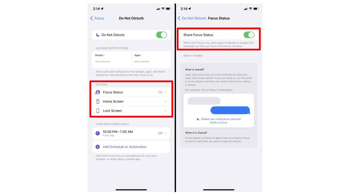 What Is Share Focus Status on Apple iPhone iMessage?