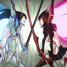 Ryuoko and Satsuki have a stand off as their swords clash