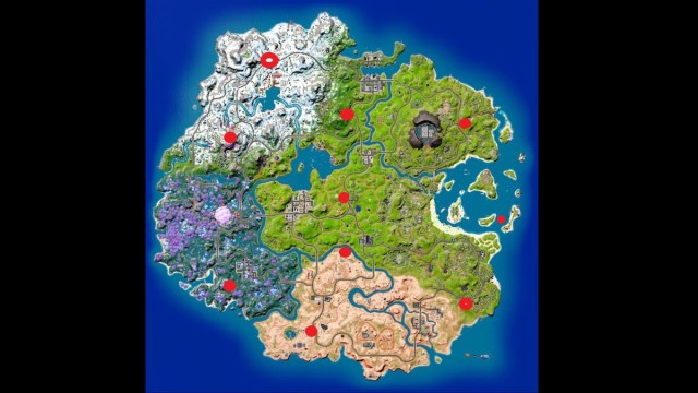 all Grapple Glove locations marked on the Fortnite map chapter 3 season 3