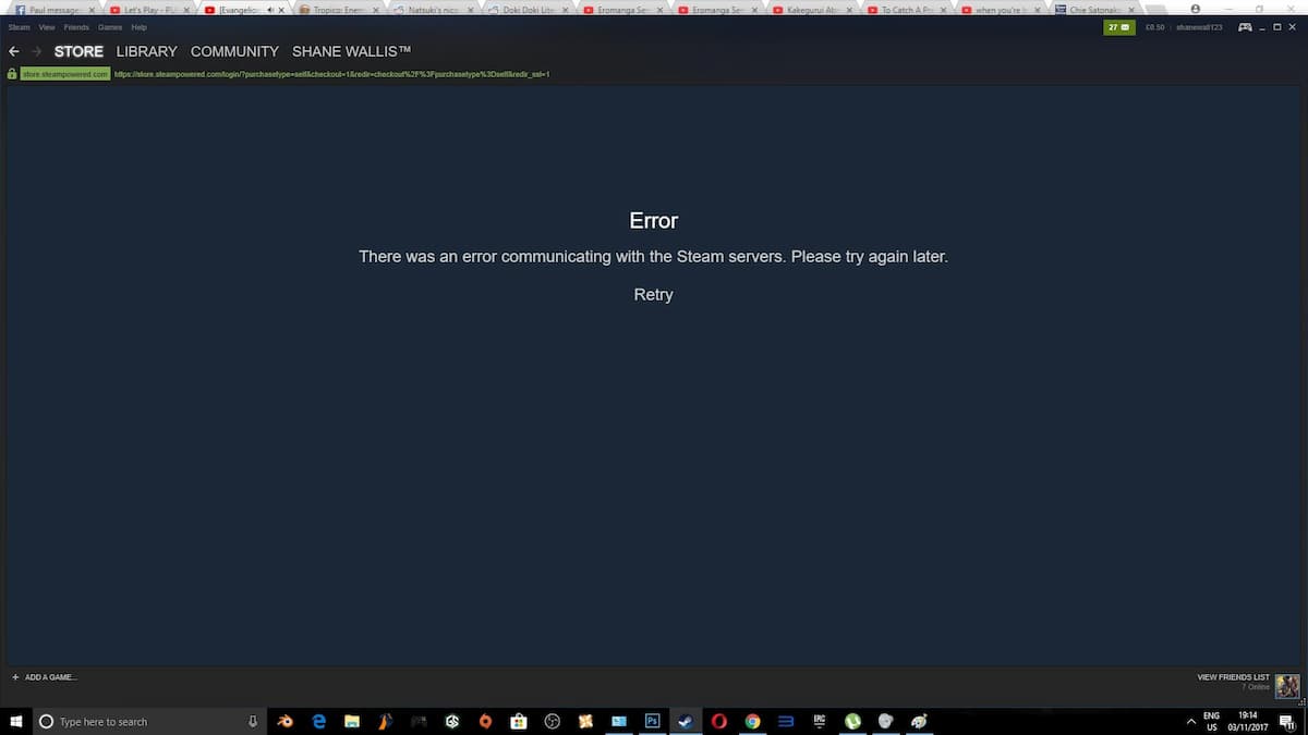Error communicating with Steam servers error