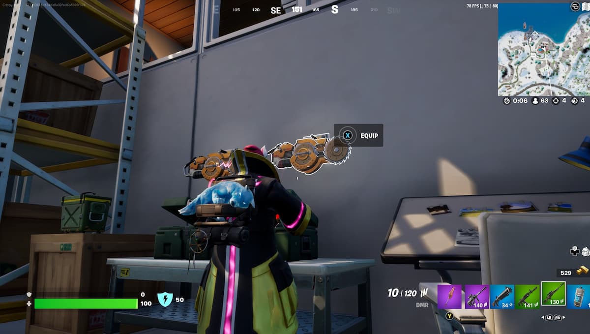 a ripsaw launcher on the wall in factory north of logjam lotus in fortnite
