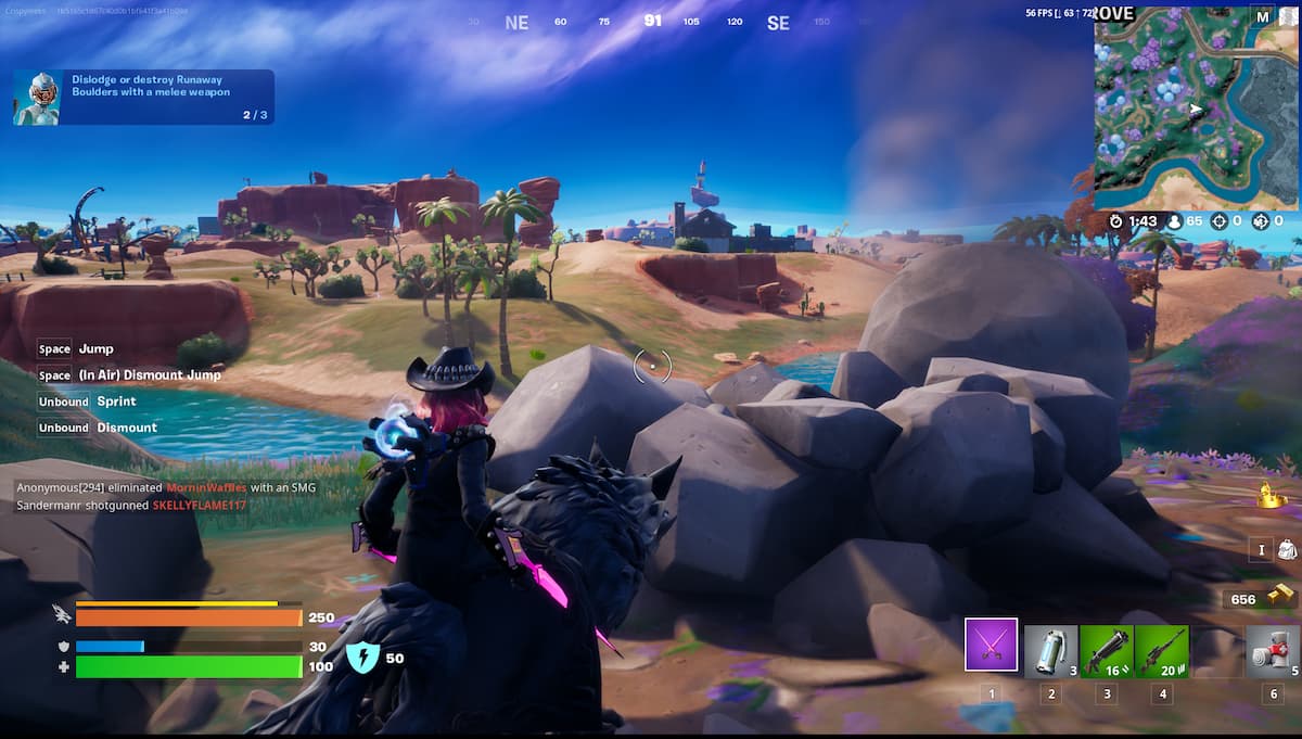 how to dislodge or destroy runaway boulders with a melee weapon in fortnite