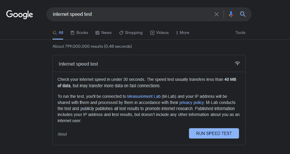 A simple way to measure your internet speed, also ensures that you have one in the first place.