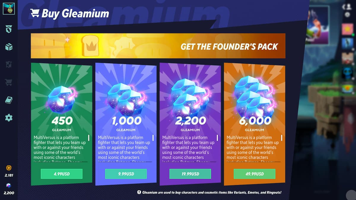 buy gleamium in MultiVersus page