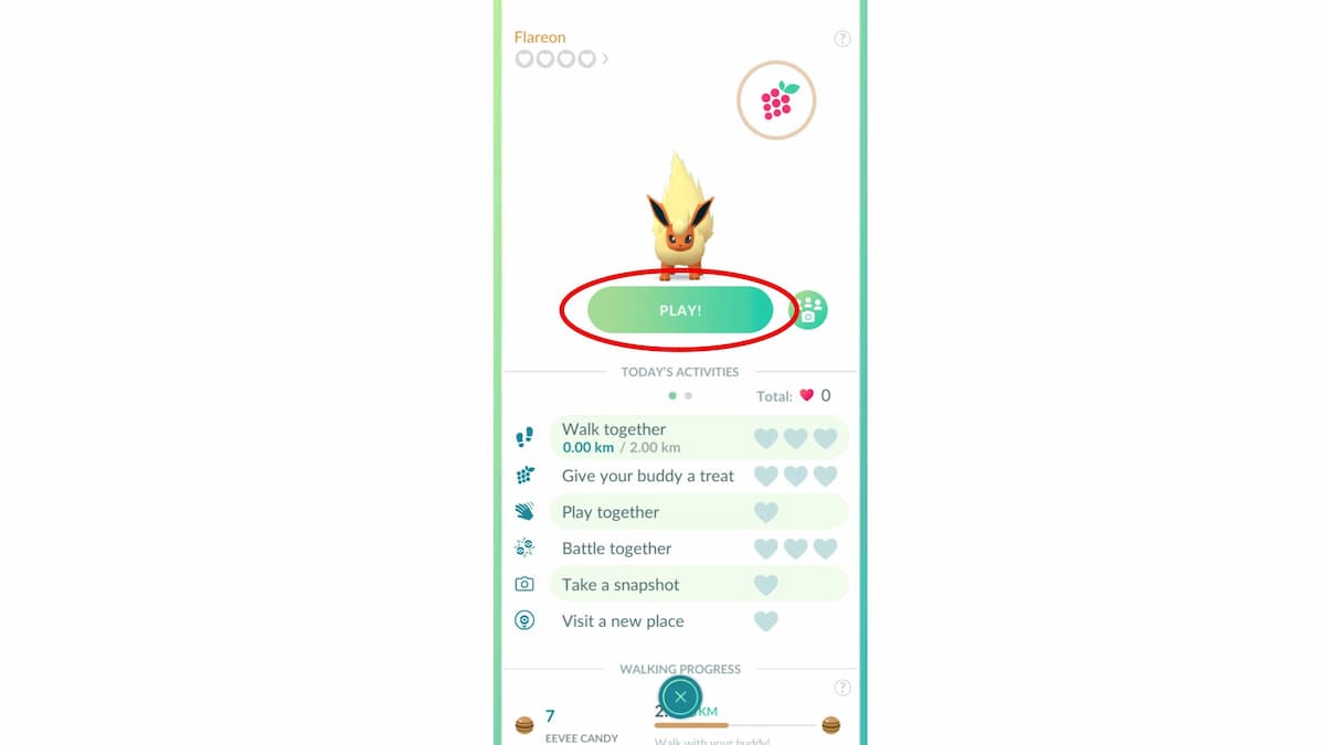 Play button on your buddy in Pokemon GO