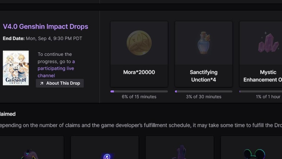 Earning Twitch Drops for Genshin Impact Version 4.0
