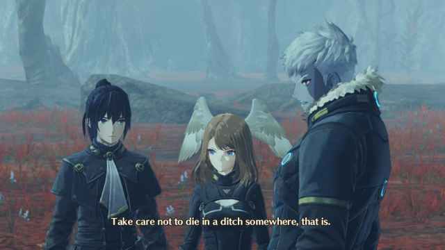 lanz telling someone to try not to die in a ditch in xenoblade chronicles 3