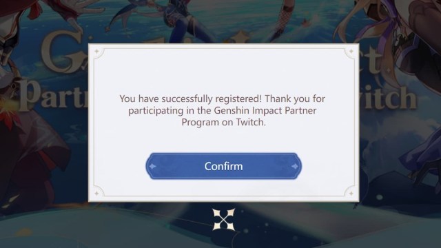 Confirmation on Twitch and Genshin Impact account