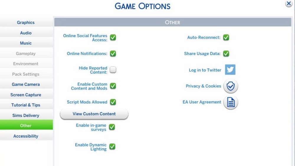 The Sims 4 Options
