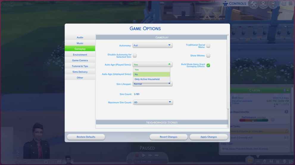 sims 4 auto age played sims option