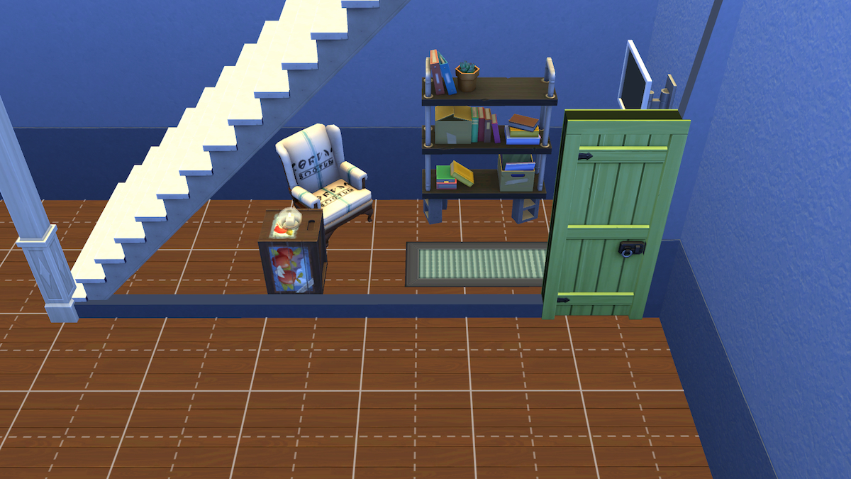 Completed room under the stairs in The Sims 4