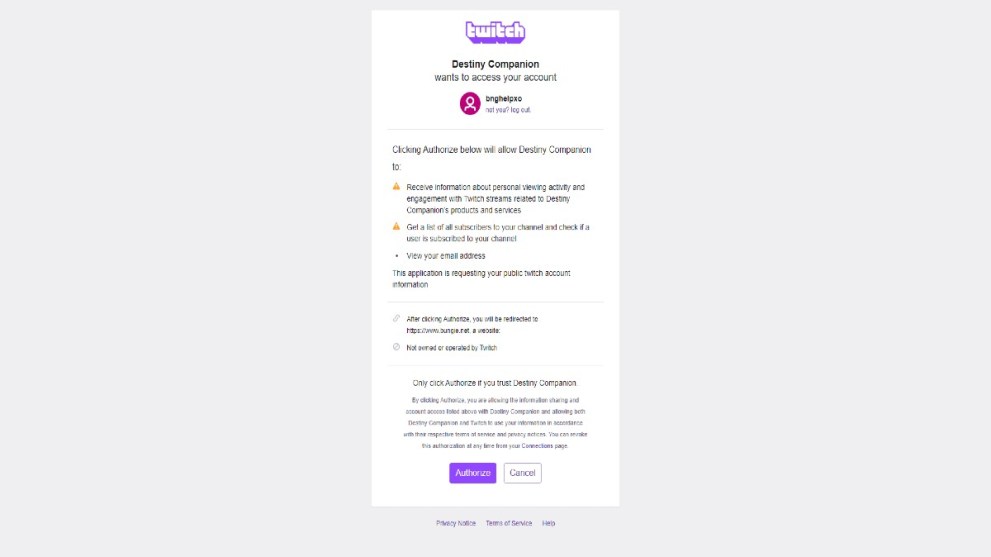 Destiny 2 Twitch Link