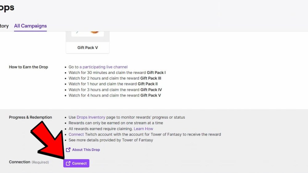 Linking your Twitch account for the Tower of Fantasy Twitch Drop