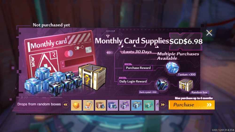 monthly card in tower of fantasy