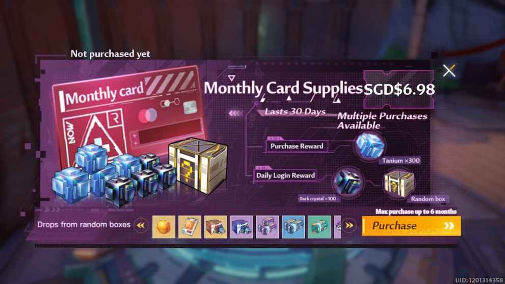 monthly card in tower of fantasy