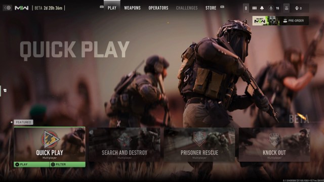 Game Mode Selection Screen in Modern Warfare 2