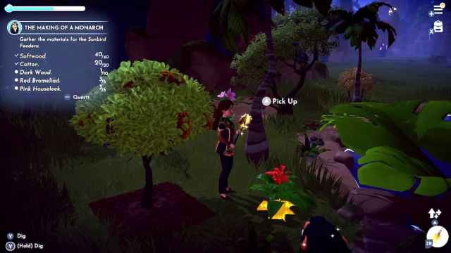 Picking up the Red Bromeliad in Disney Dreamlight Valley