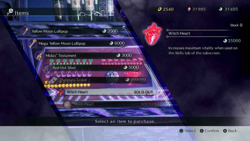 buying witch hearts in bayonetta 3