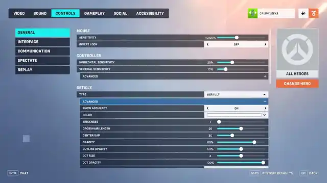 overwatch 2 crosshair and reticle settings options
