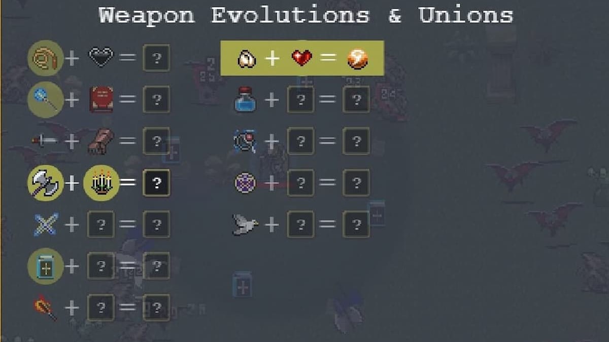 Quick reference for evolutions and unions + what needs to be at max level  for them : r/VampireSurvivors