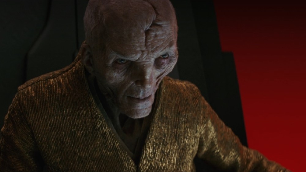 Supreme Leader Snoke, portrayed by Andy Serkis, in Star Wars The Last Jedi