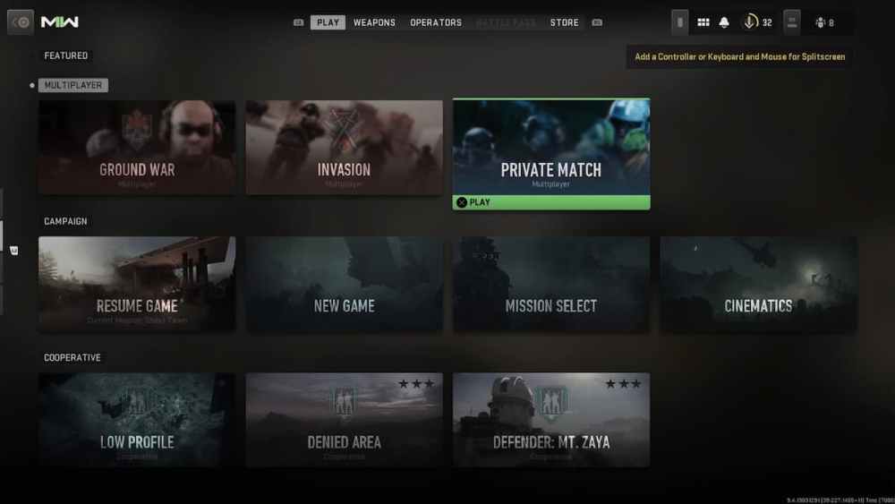 Select private match in public multiplayer