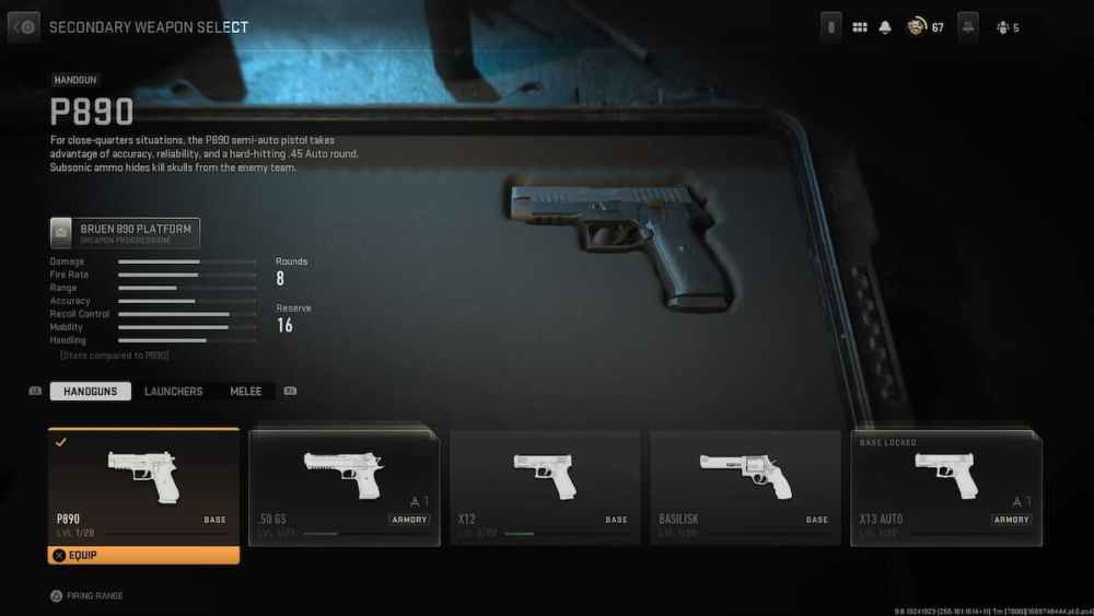 P890 Pistol, best pistols Warzone 2