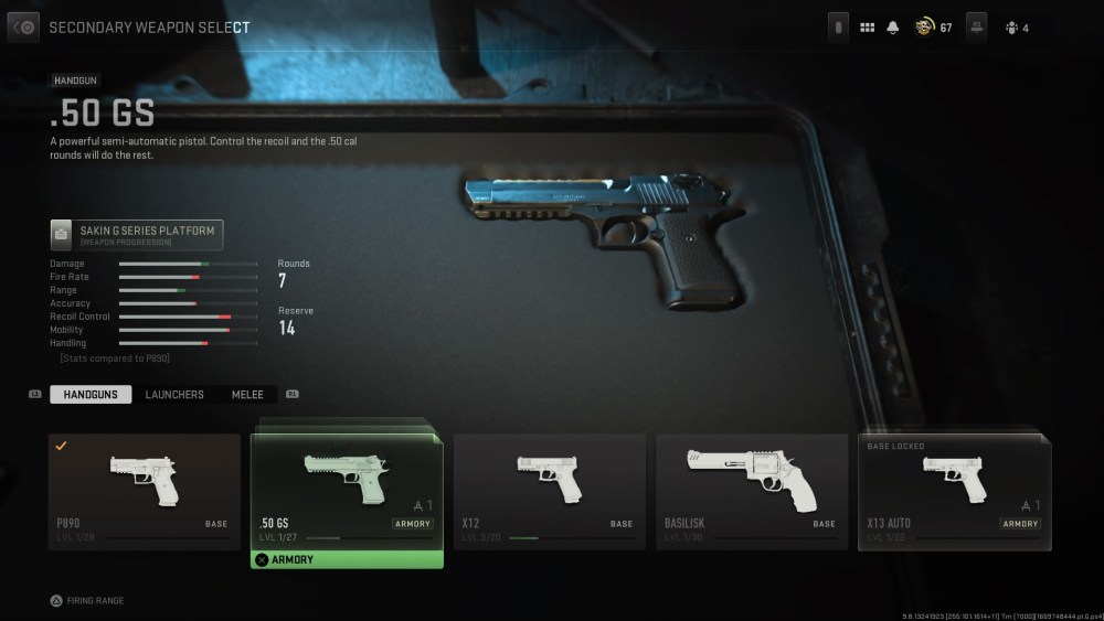 .50 GS Pistol, best pistols Warzone 2