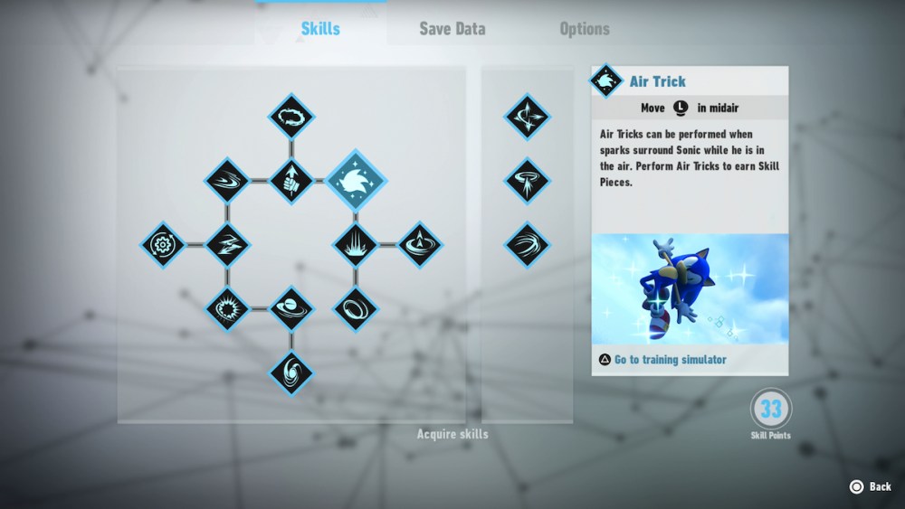 The full skill tree found in Sonic Frontiers.