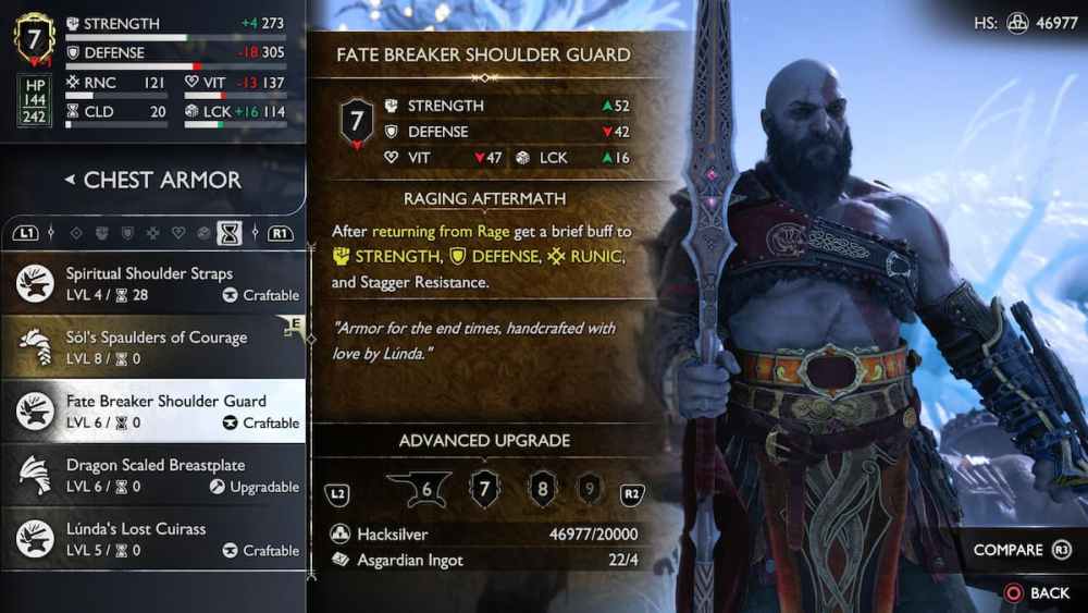 upgrading armor with asgardian ingots in God of War Ragnarok