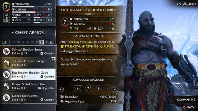 upgrading armor with asgardian ingots in God of War Ragnarok