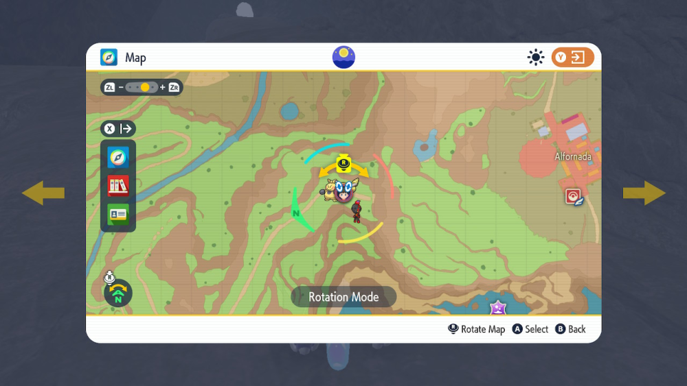A map leading to a yellow cave stake in Pokemon Scarlet and Violet.