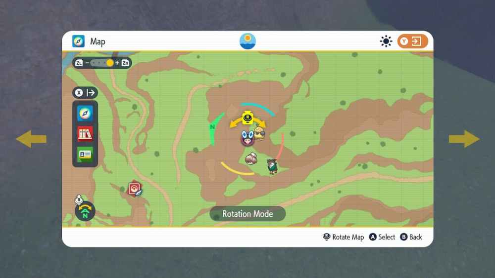 A map to a yellow stake in Pokemon Scarlet and Violet.  
