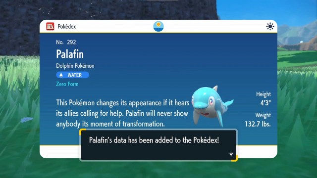 Palafin's Pokedex entry in Pokemon Scarlet and Violet.