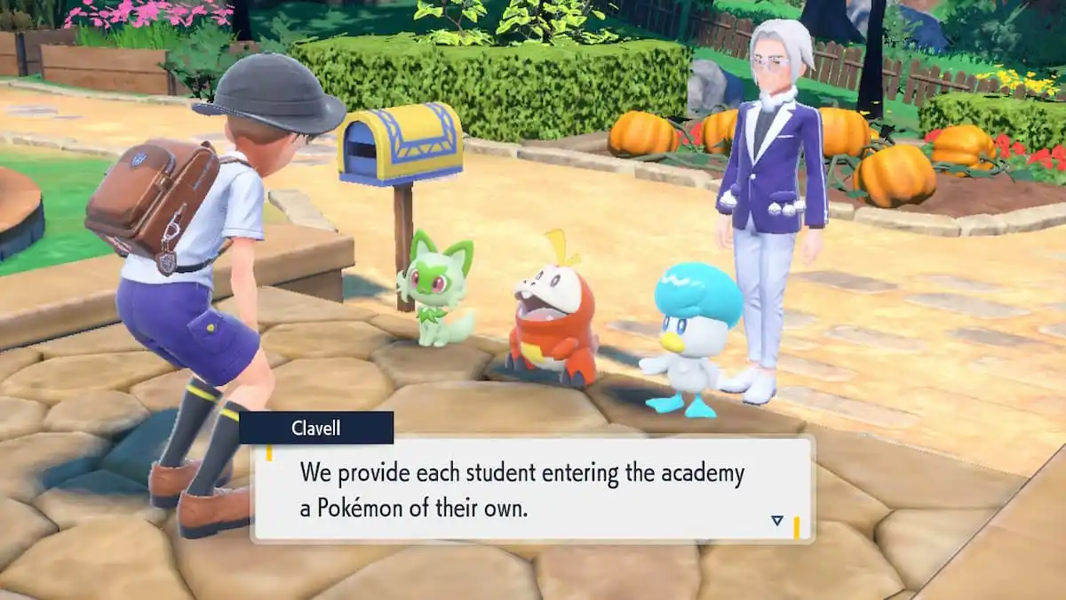 A trainer chooses his first Pokemon in Pokemon Scarlet and Violet.