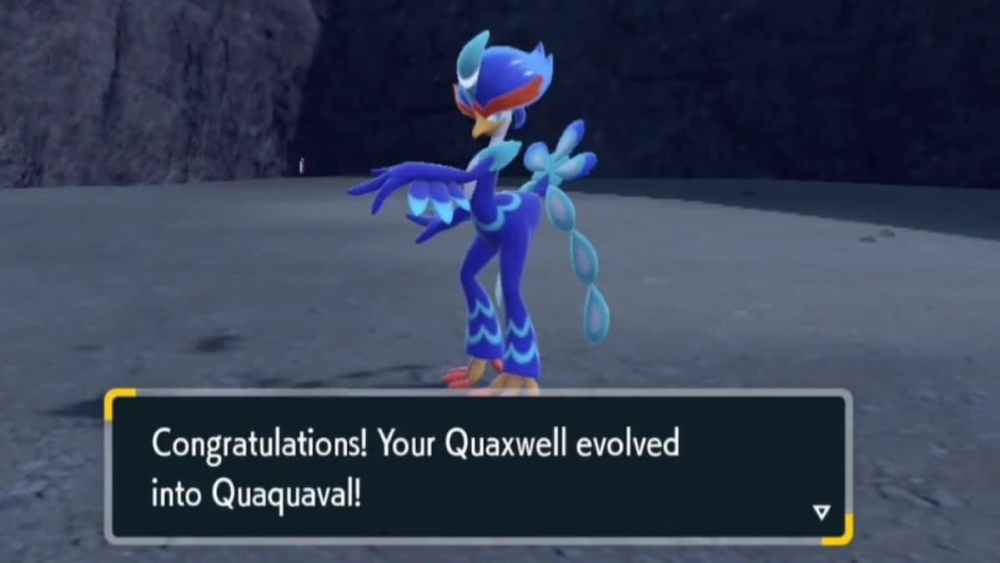 A newly evolved Quaquaval Pokemon Scarlet and Violet