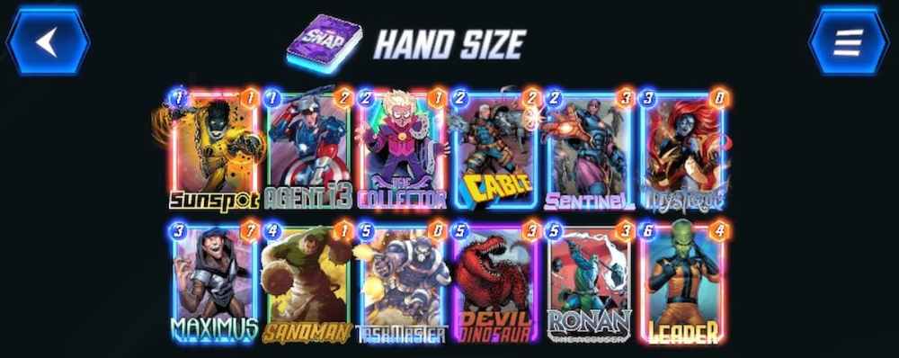 hand size deck in marvel snap
